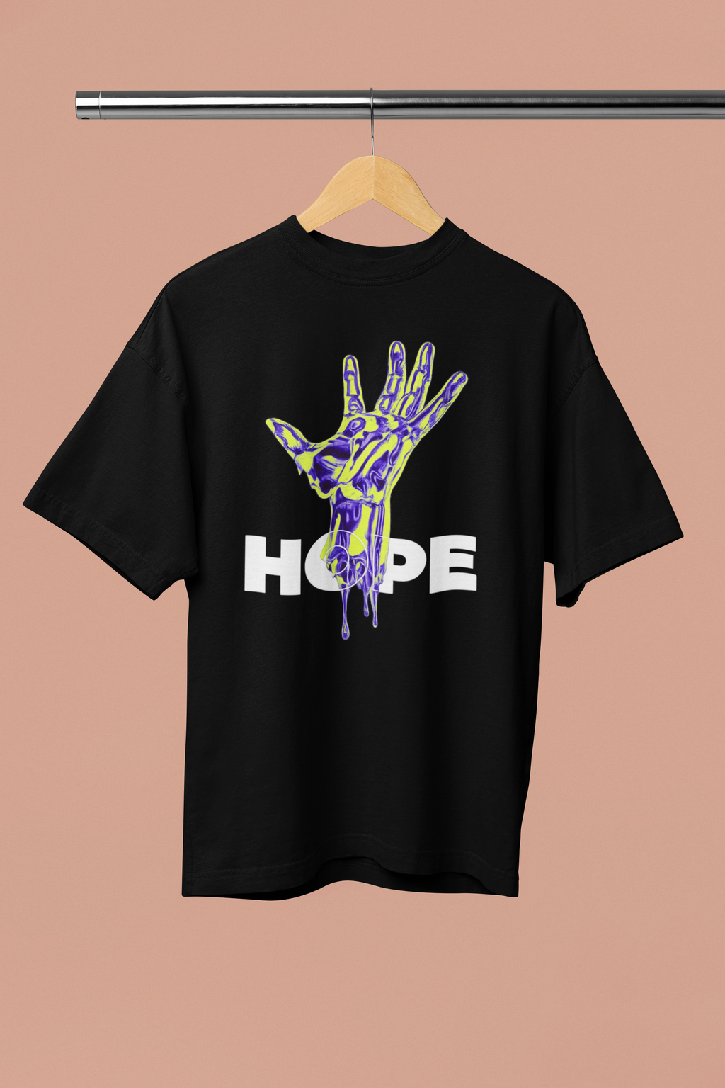 "HOPE" Dripping Skeleton Hand Graphic Oversized T-Shirt