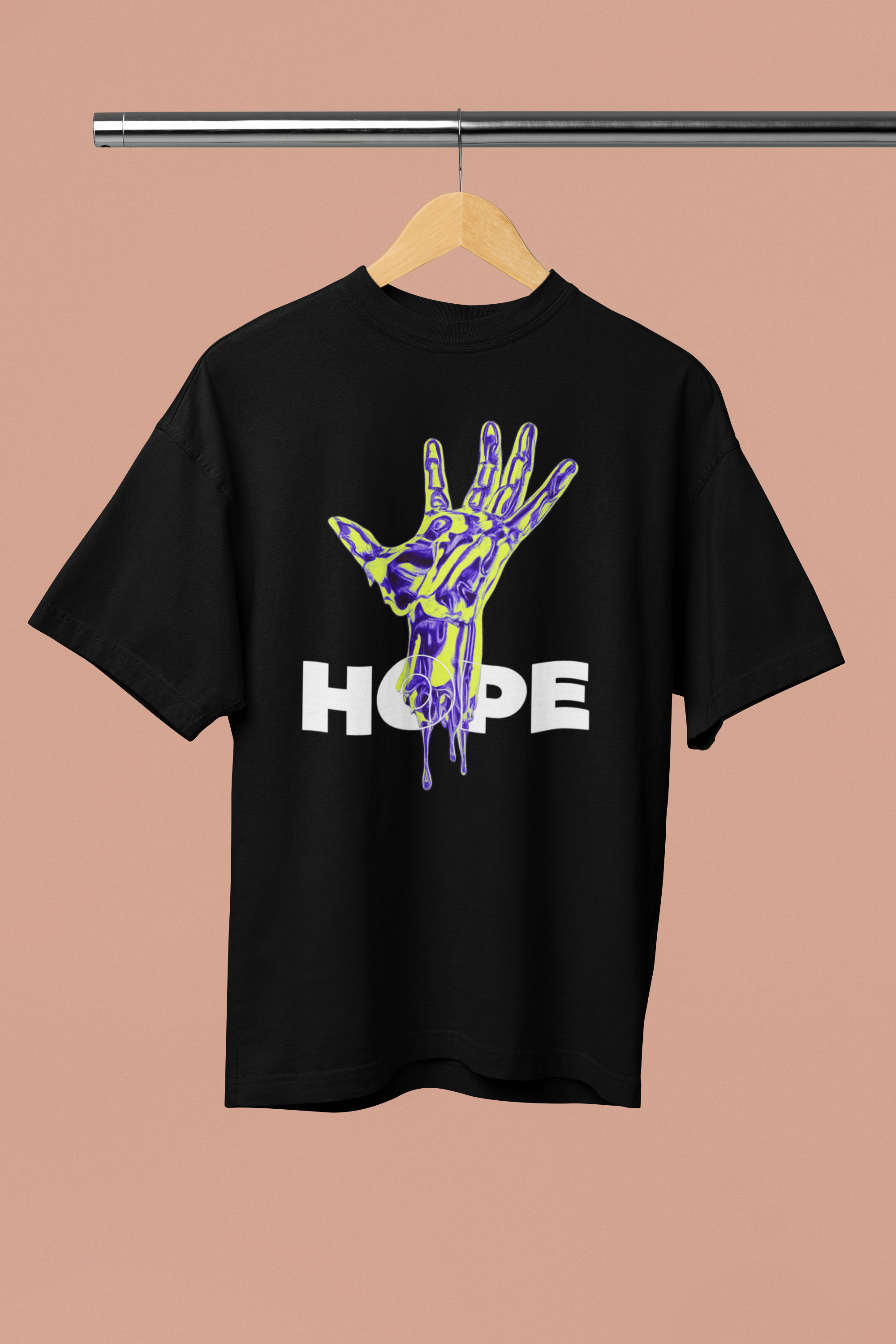 "HOPE" Dripping Skeleton Hand Graphic Oversized T-Shirt