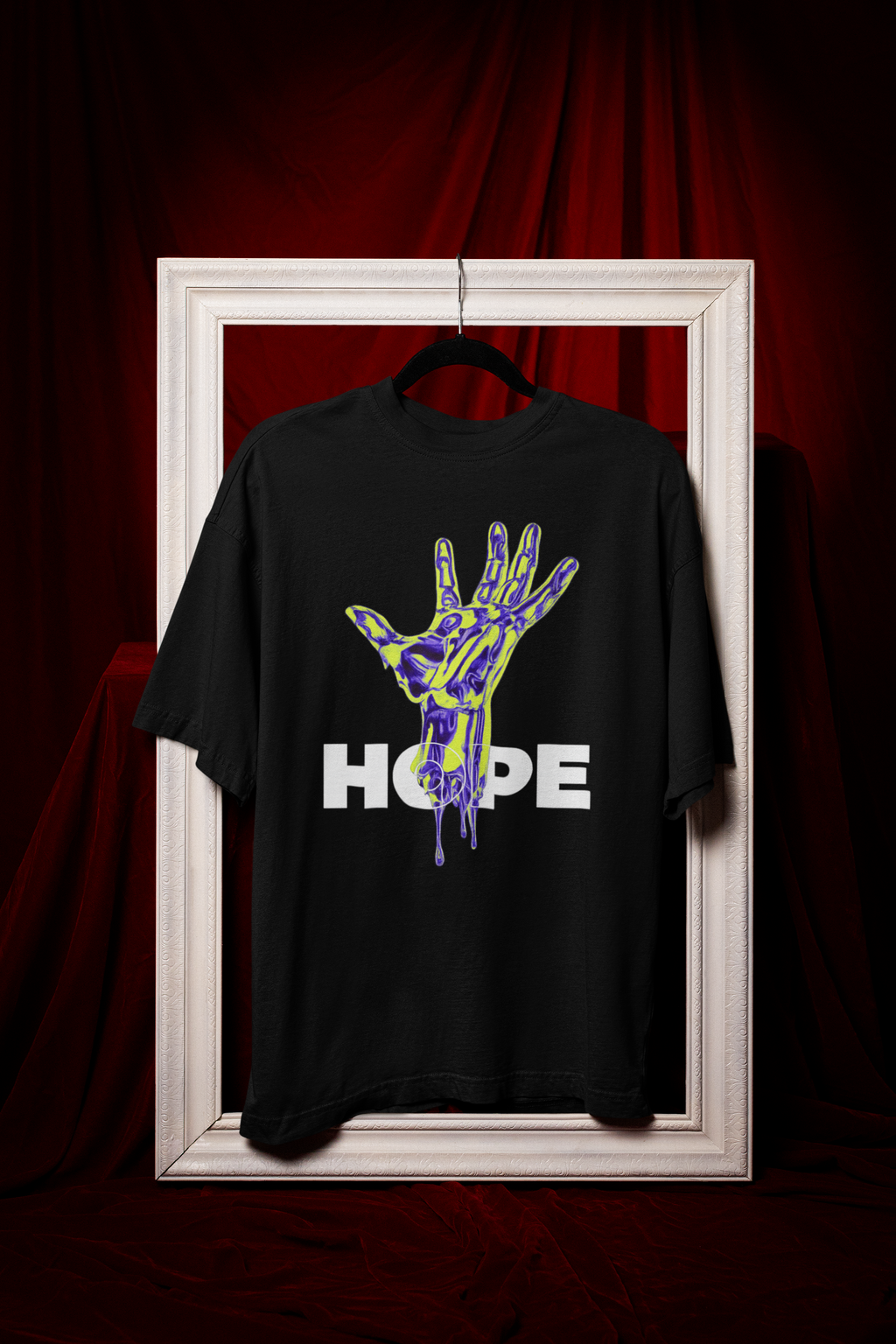"HOPE" Dripping Skeleton Hand Graphic Oversized T-Shirt