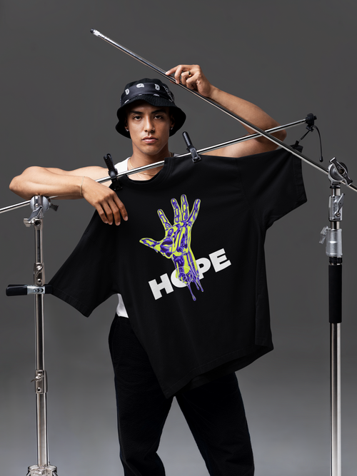 "HOPE" Dripping Skeleton Hand Graphic Oversized T-Shirt